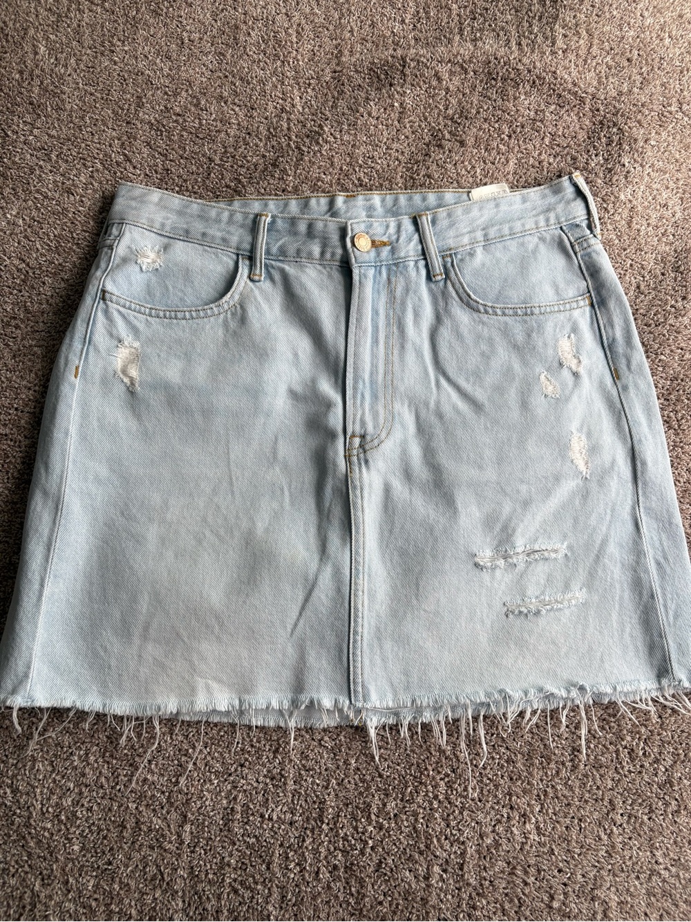 Light Wash Distressed Denim Mini Skirt - Women